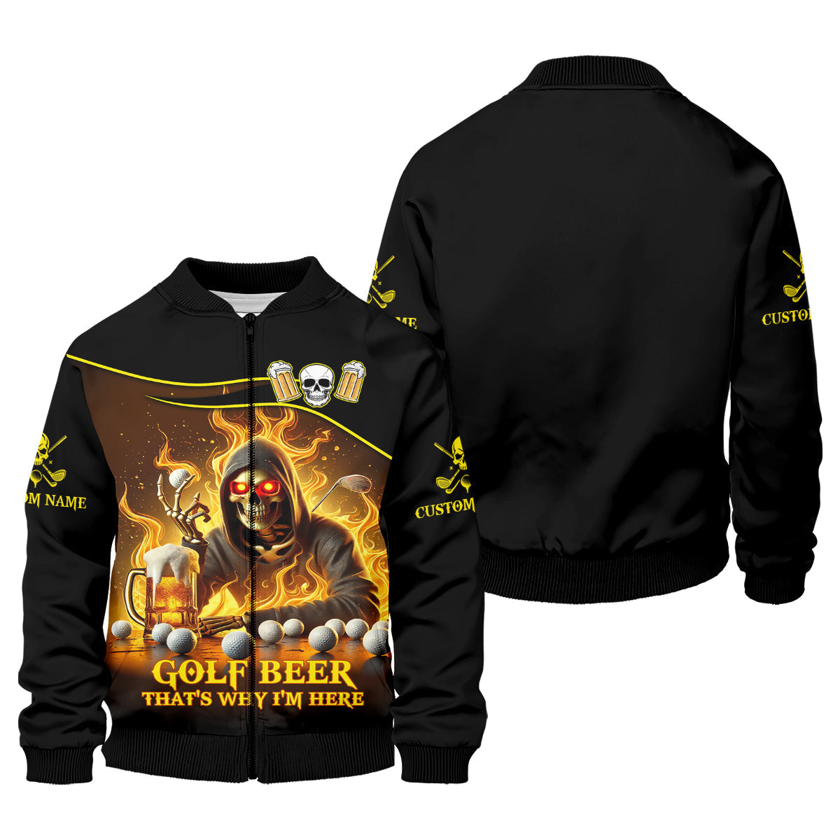 Golf Beer Custom Men's Golf Polo ShirtFunny Skull Golf Shirt, Dad Golf Gift