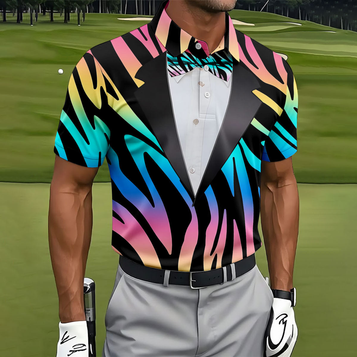 Colorful Zebra Funny Costume Hawaiian Golf Shirt, Polo Shirtor Men, Golf Shirts For Men