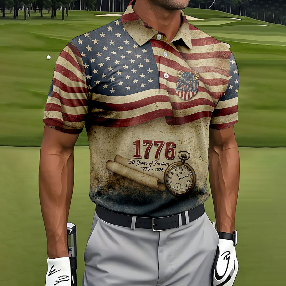 250 Years Of Freedom Vintage Golf Shirt, 4th Of July Patriotic Golf Shirts For Men