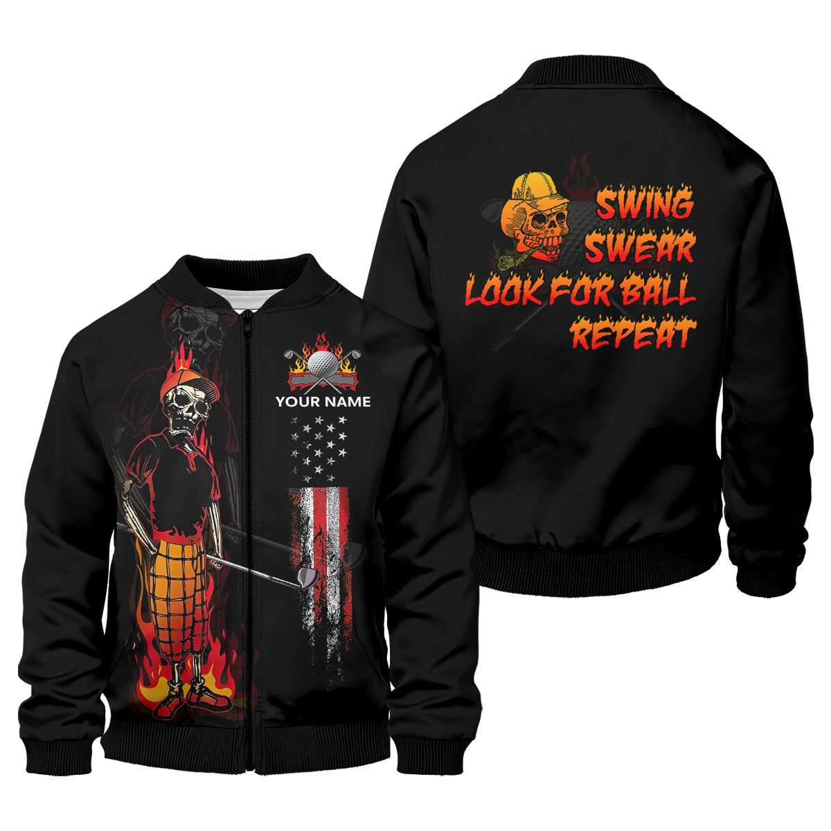 Custom Flaming Skeleton Men's Golf Polo Shirtens Golf Gift, Funny Golf Shirt