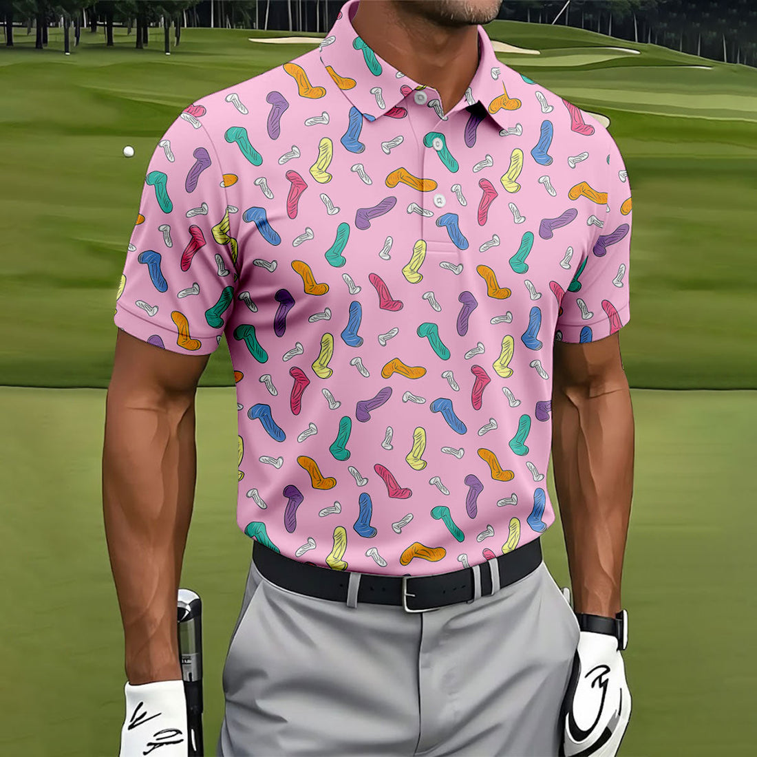 Funny Adult Novelty Pink Pattern Golf Shirt, Mens Polo Shirts, Golf Apparel For Men