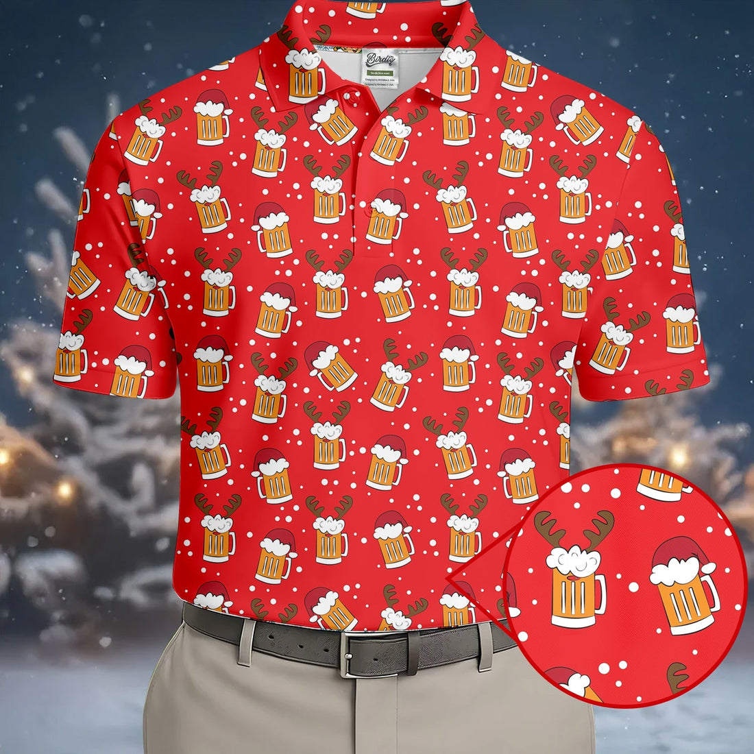 Christmas Beer Red Golf Shirt, Christmas Golf Shirt, Fun Golf Shirts For Men, Polo ShirtFor Men, Golfing Apparel