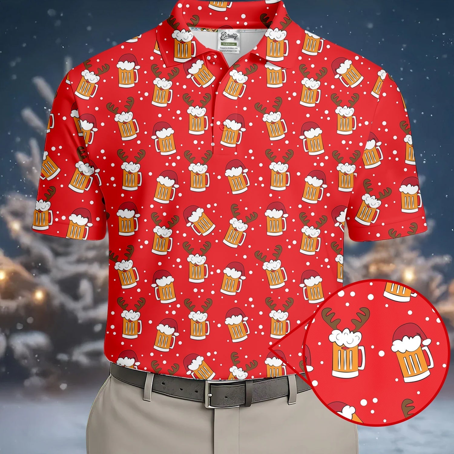 Christmas Beer Red Golf Shirt, Christmas Golf Shirt, Fun Golf Shirts For Men, Polo ShirtFor Men, Golfing Apparel