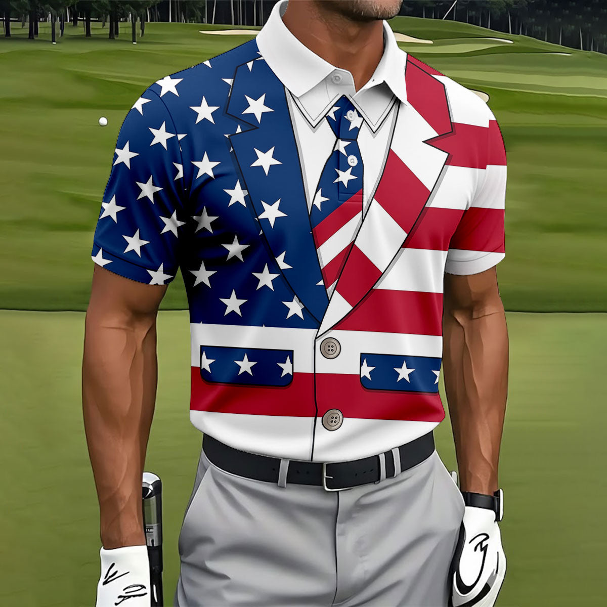 US Flag Tuxedo Costume Patriotic 4th Of July Golf Shirt, 250 Years Polo Shirtor Men