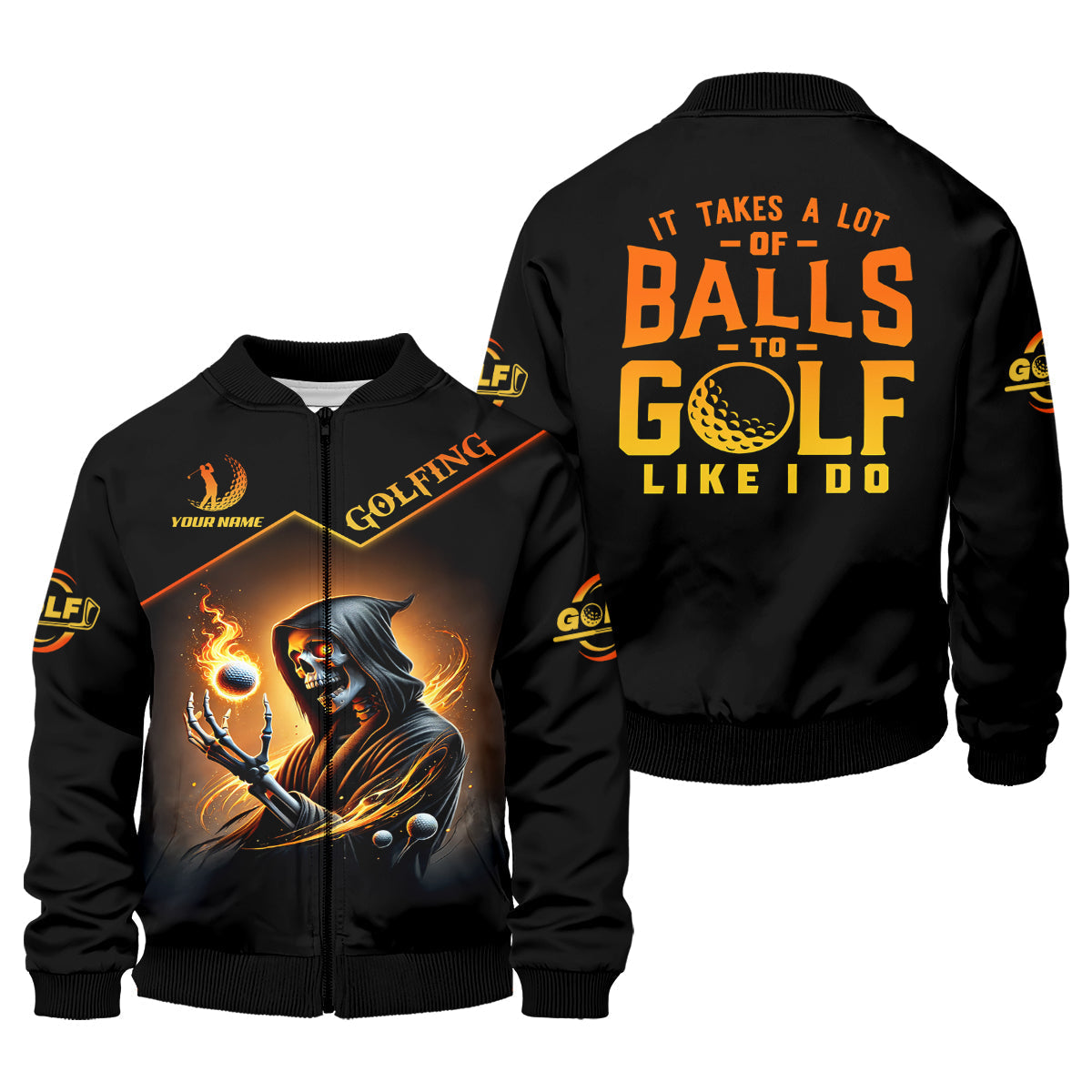 It Takes A Lot Of Golf Balls To Golf Like I Do Golden Fire Custom Men's Golf Polo ShirtDad Golf Gifts