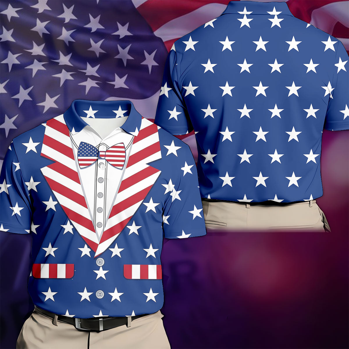 US Flag Costume Patriotic 4th Of July Golf Shirt, 250th Anniversary Polo Shirt Men
