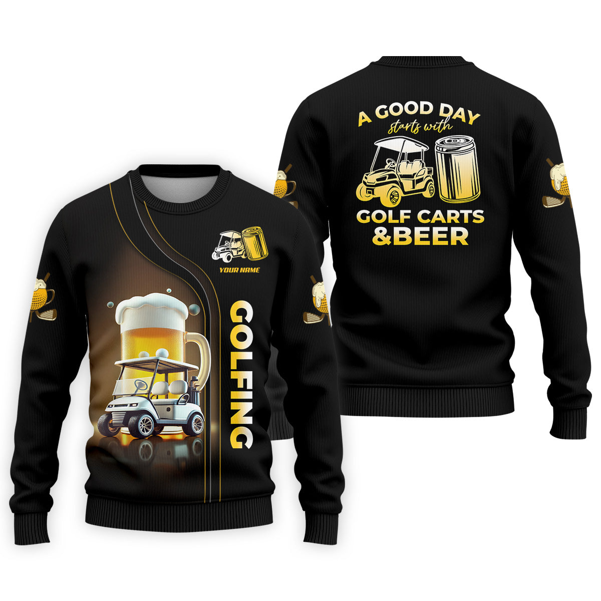 A Good Day Starts With Golf Carts And Beer Custom Men's Golf Polo ShirtFunny Golf Shirt, Dad Golf Gift