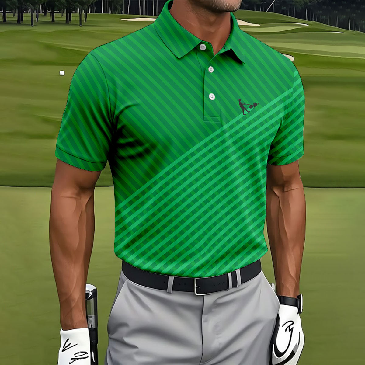 Lawn Mower Green Cross Stripe Father's Day Golf Shirt, Polo Shirt Men, Golf Gift For Dad