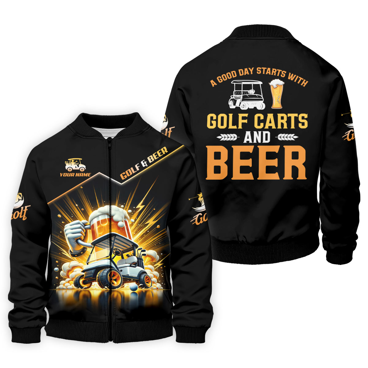 A Good Day Starts With Golf Carts And Beer Custom Men's Golf Polo ShirtDad Golf Gift