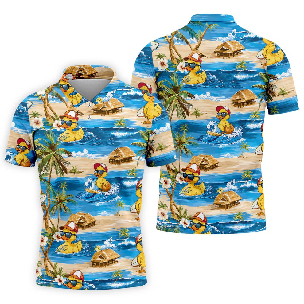 Funny Duck Hawaiian Golf Shirt, Summer Ocean Men's Golf Shirt, Polo Shirts For Men