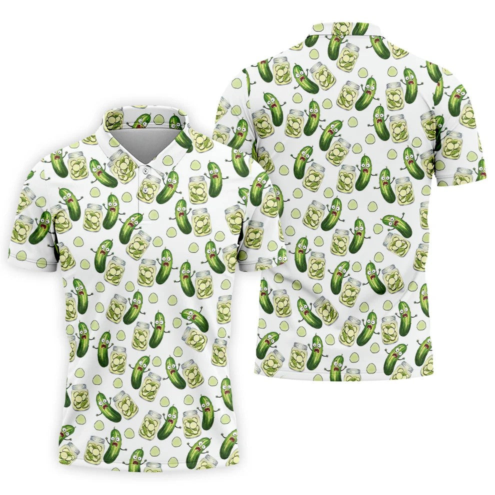 Funny Pickle Hawaiian Golf Shirt, Cartoon Style Men's Golf Shirt, Polo Shirts For Men