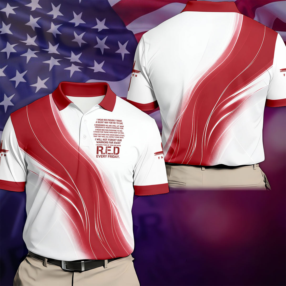 Red Friday Faith Cross Red White Gradient Patriotic Golf Shirt, 250 Years Polo Shirtor Men