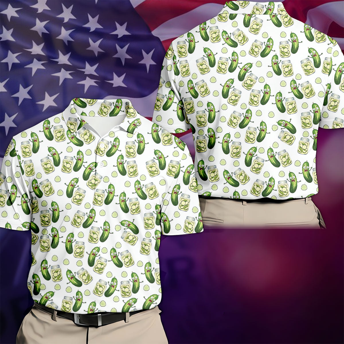 Funny Pickle Hawaiian Golf Shirt, Cartoon Style Men's Golf Shirt, Polo Shirts For Men