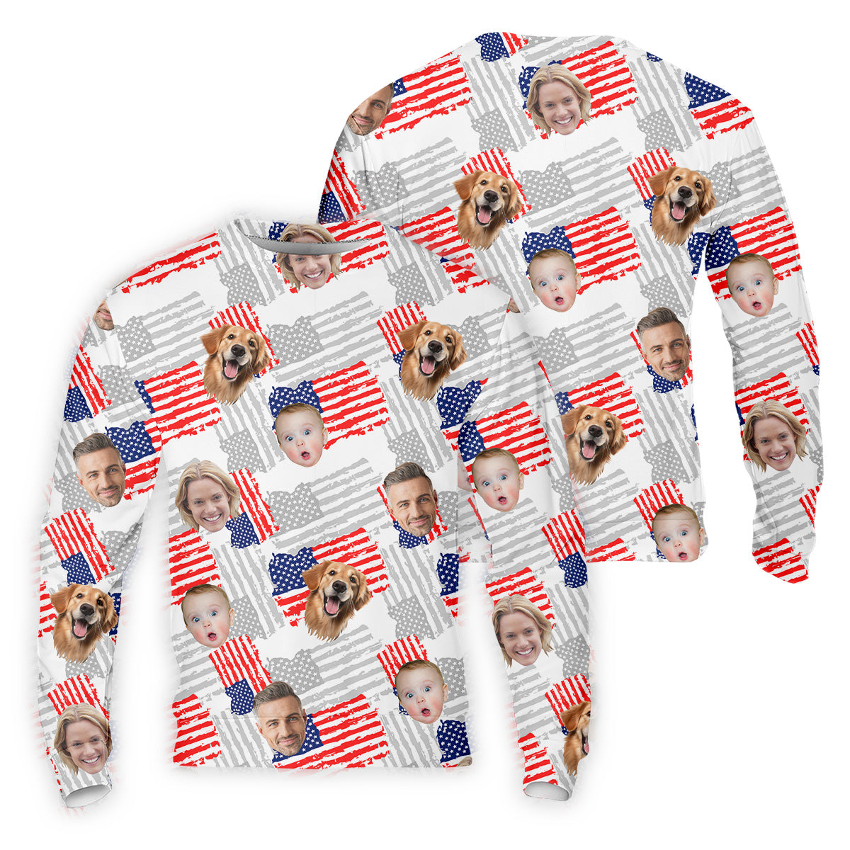 Custom American Flag Shirts With Faces, Funny 4th Of July Shirt, USA Golf Shirt, Men's Golf Polo Shirt