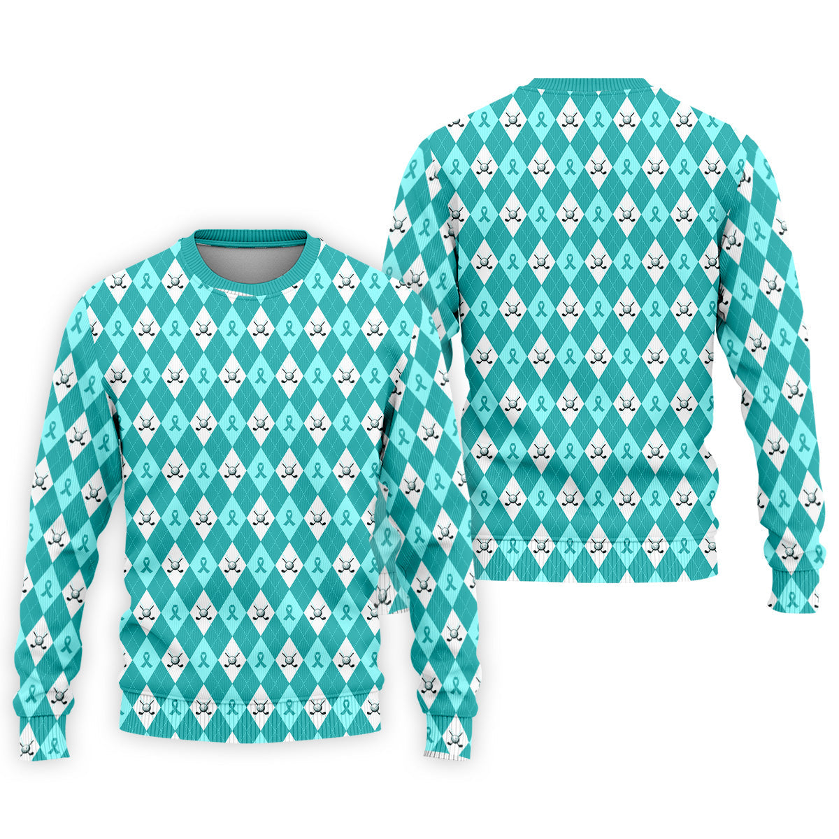 Ovarian Cancer Teal Argyle Men's Golf Polo ShirtOvarian Cancer Awareness Shirt, Golf Gift For Men