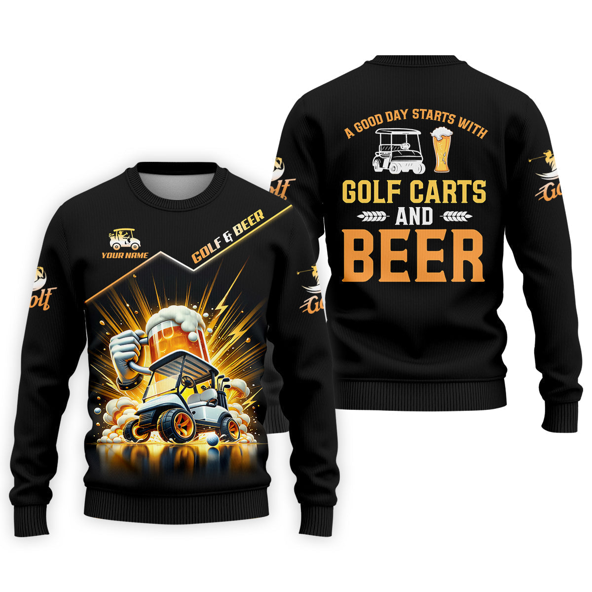 A Good Day Starts With Golf Carts And Beer Custom Men's Golf Polo ShirtDad Golf Gift