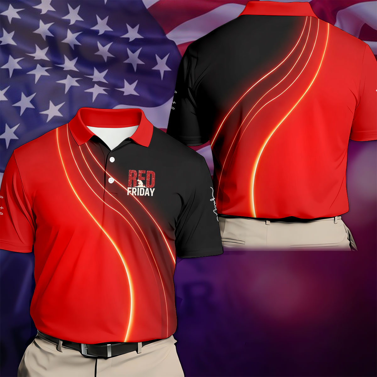 Red Friday Red Black Gradient Faith 4th Of July Golf Shirt, 250 Years Polo Shirt Men