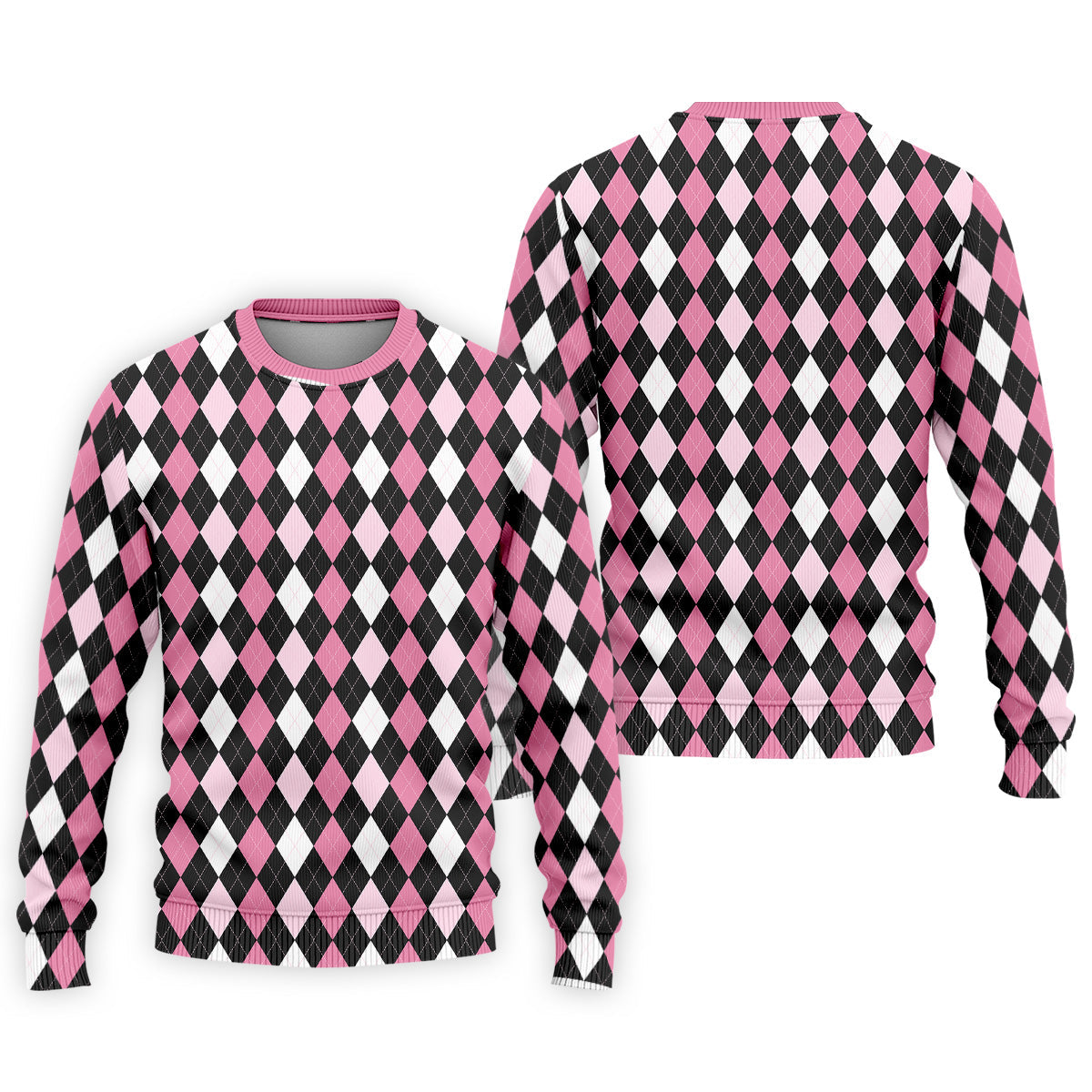 Black Pink Argyle Men's Golf Polo ShirtGolf Gift For Men, Golfing Apparel, Matching Golf Shirt