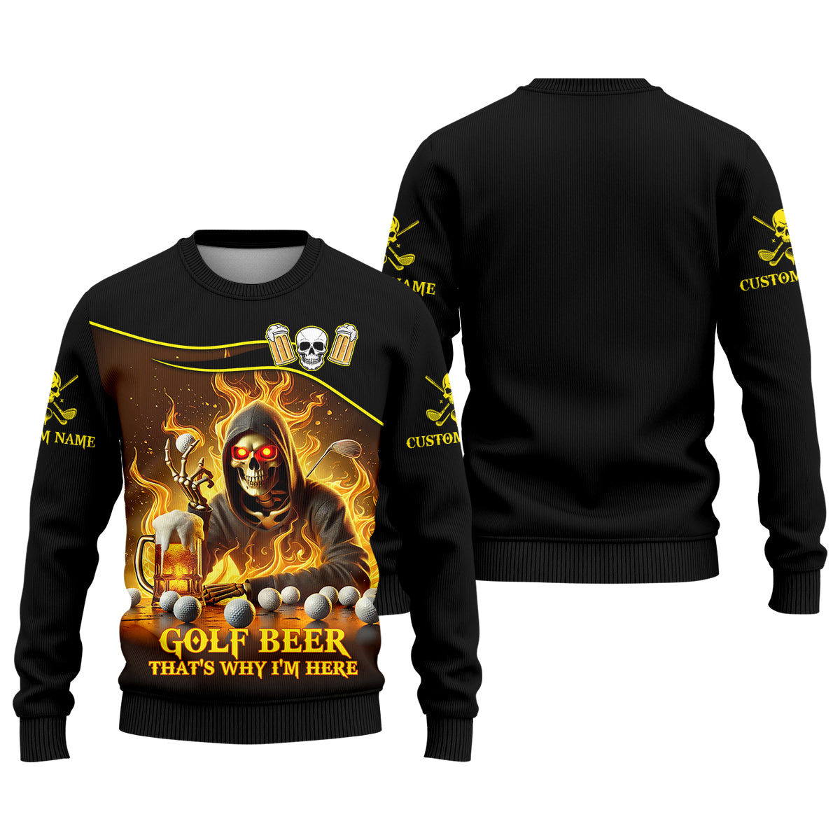 Golf Beer Custom Men's Golf Polo ShirtFunny Skull Golf Shirt, Dad Golf Gift