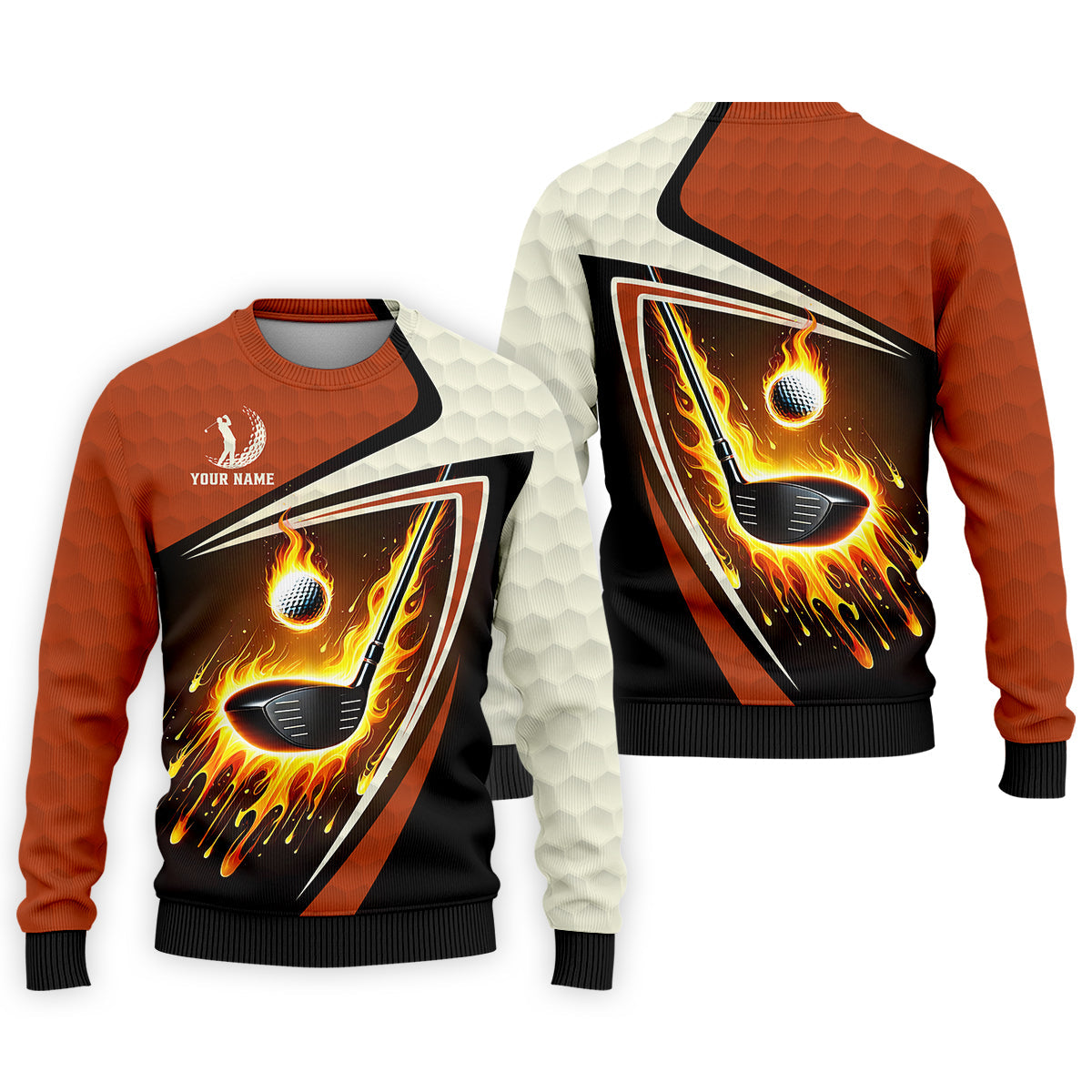 Fire Golf Ball Custom Men's Golf Polo ShirtFunny Golf Shirt, Christmas Golf Gift