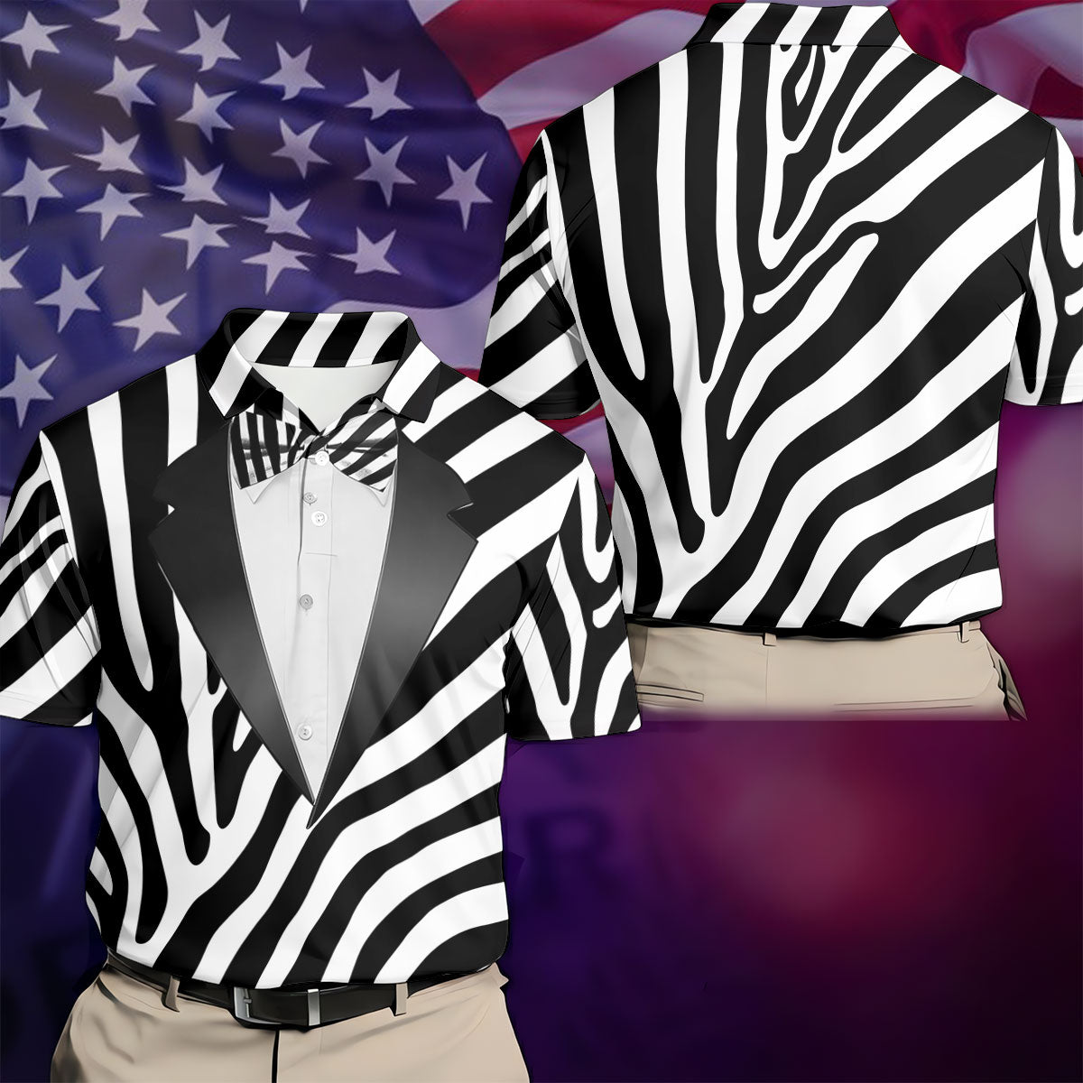 Zebra Pattern Funny Costume Hawaiian Golf Shirt, Polo ShirtFor Men, Golf Shirts For Men
