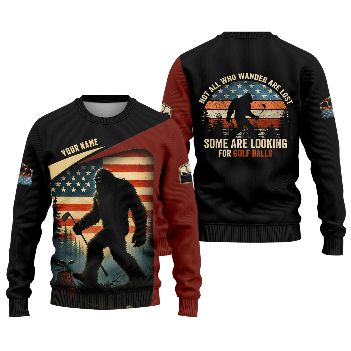 Bigfoot Golf Shirt, Patriotic Golf Polo Shirt Men's Long Seeve Golf Shirts, Golf Gifts For Men