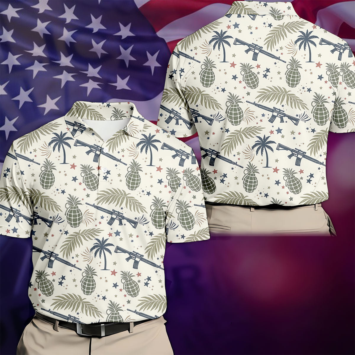 Pineapple Grenade 250 Years Tropical Theme Retro Golf Shirt, Patriotic 4th Of July Polo Shirtor Men