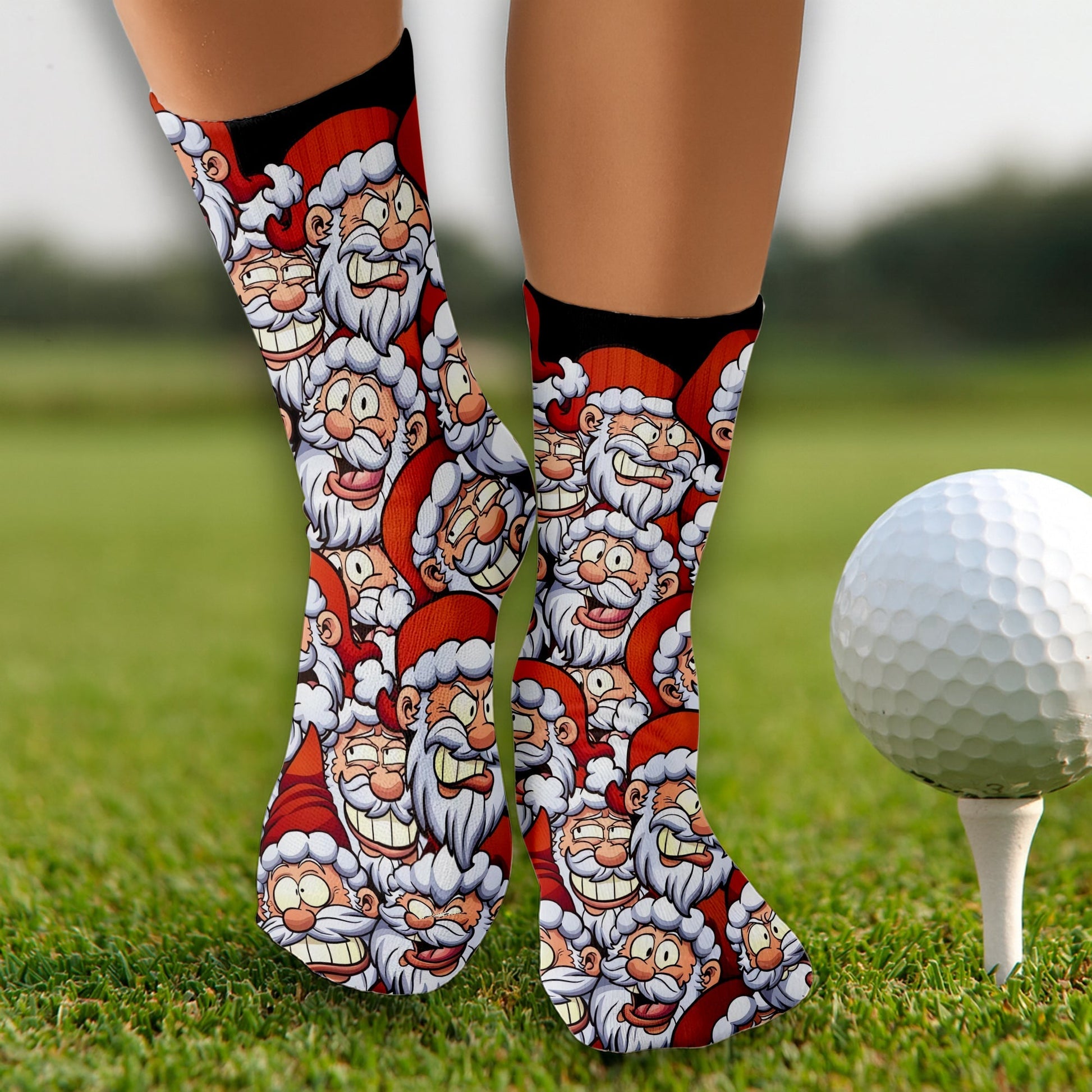 Santa Claus Face Funny Golf Socks, Golf Gift Ideas, Golfing Accessories, Christmas Golf Gift