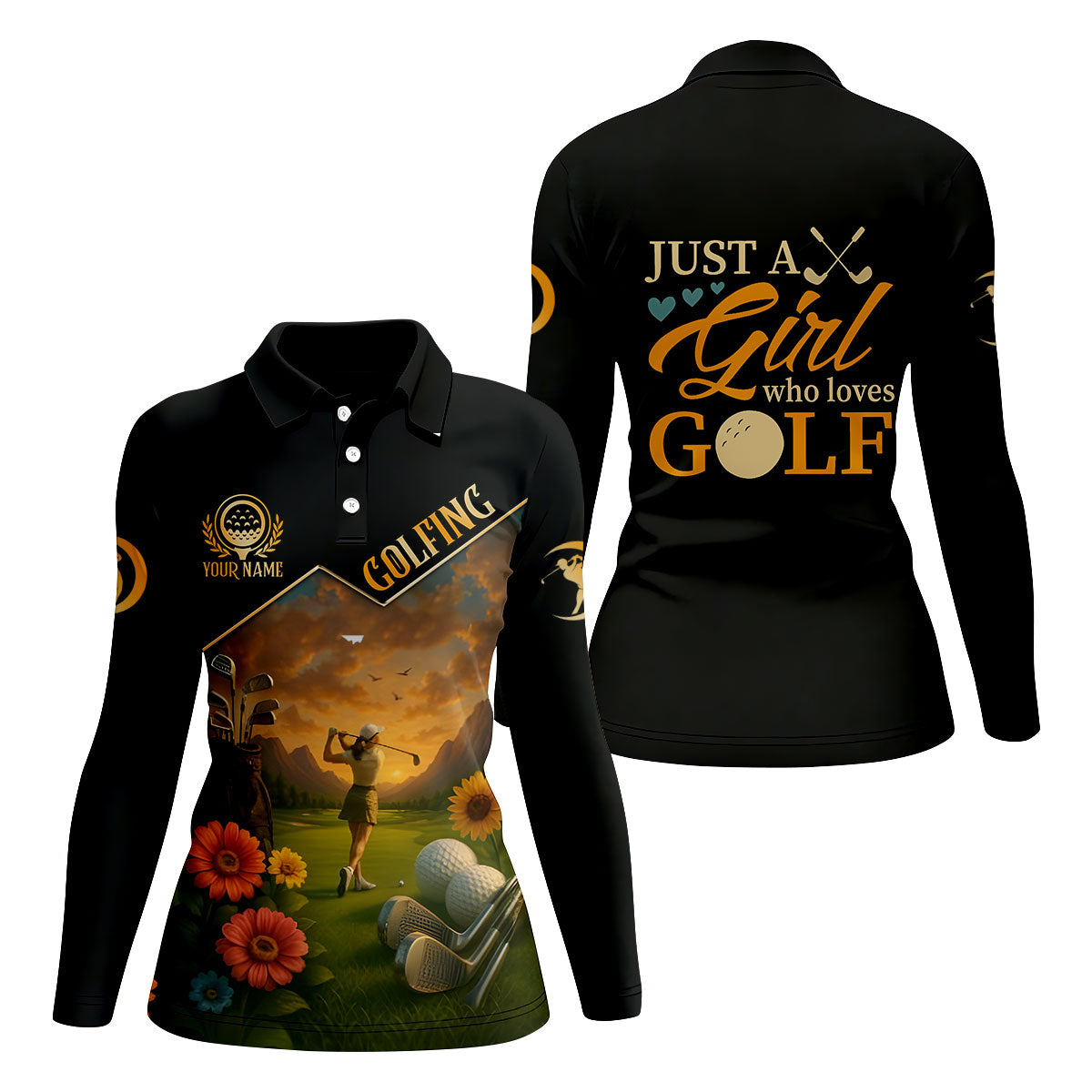 Just A Girl Who Loves Goft Custom Womens Golf Polo ShirtLadies Golf Shirts, Womens Golf Clothes
