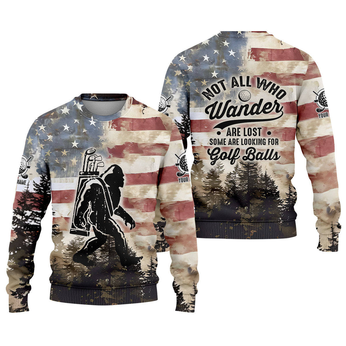 Patriotic Golf Polo Shirt Bigfoot Golf Shirt, Men's Long Seeve Golf Shirts, Golf Gifts For Men