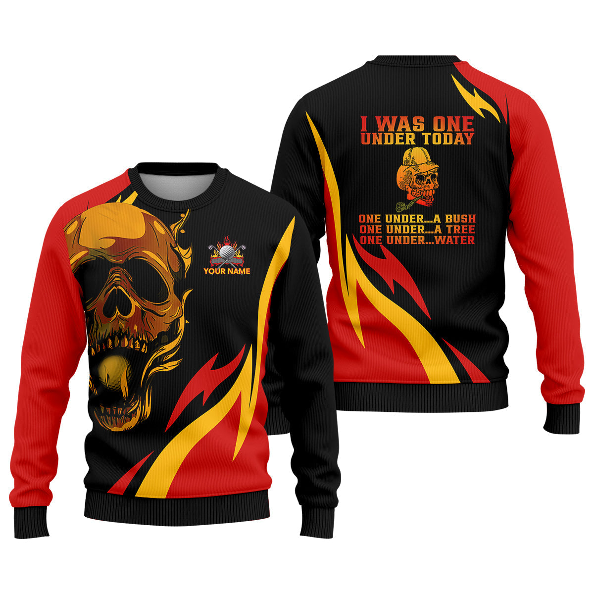 Custom Fire Skull Men's Golf Polo ShirtMens Golf Gift, Funny Golf Shirt