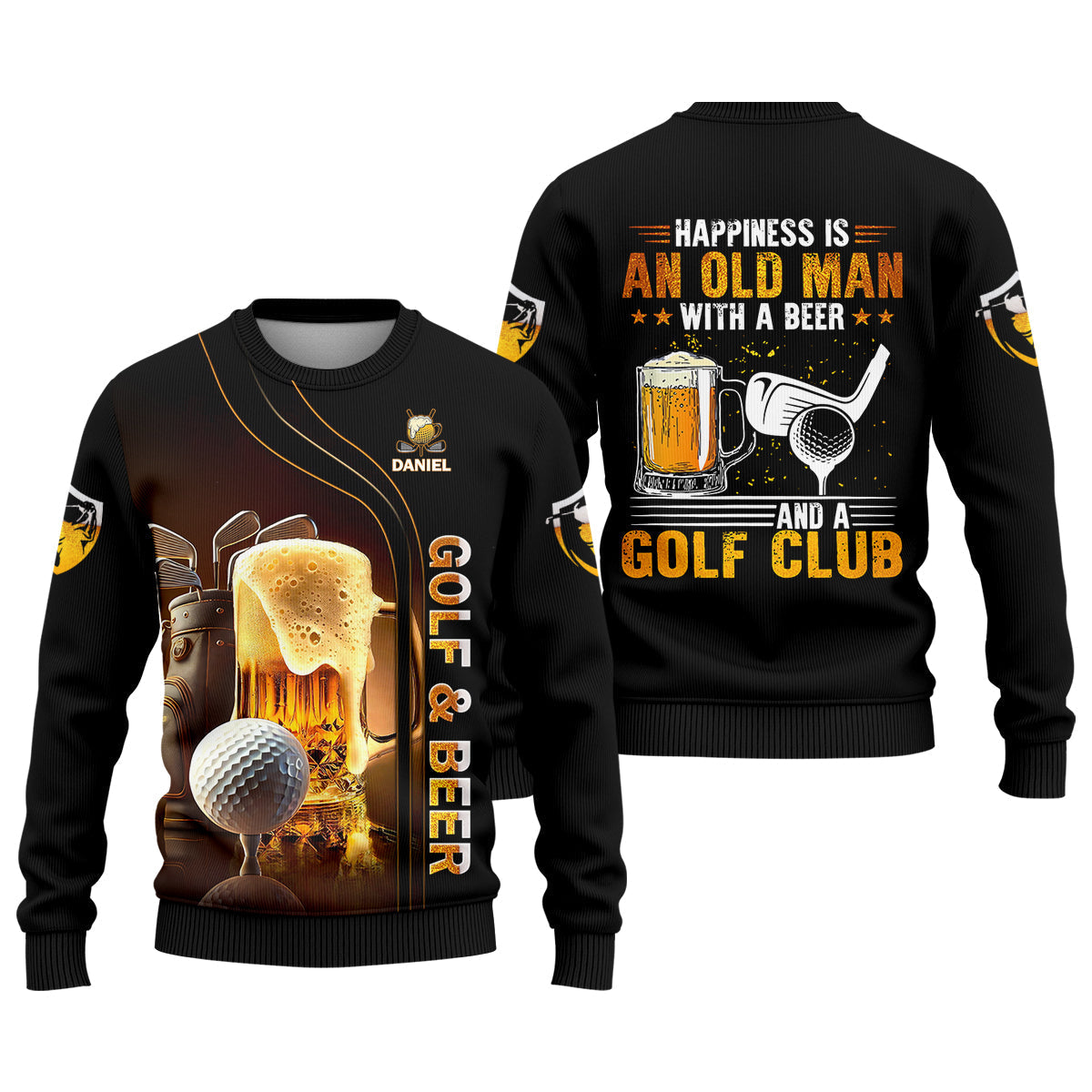 Happiness Is An Old Man With A Beer And A Golf Club Custom Funny Golf Polo ShirtDad Golf Gifts