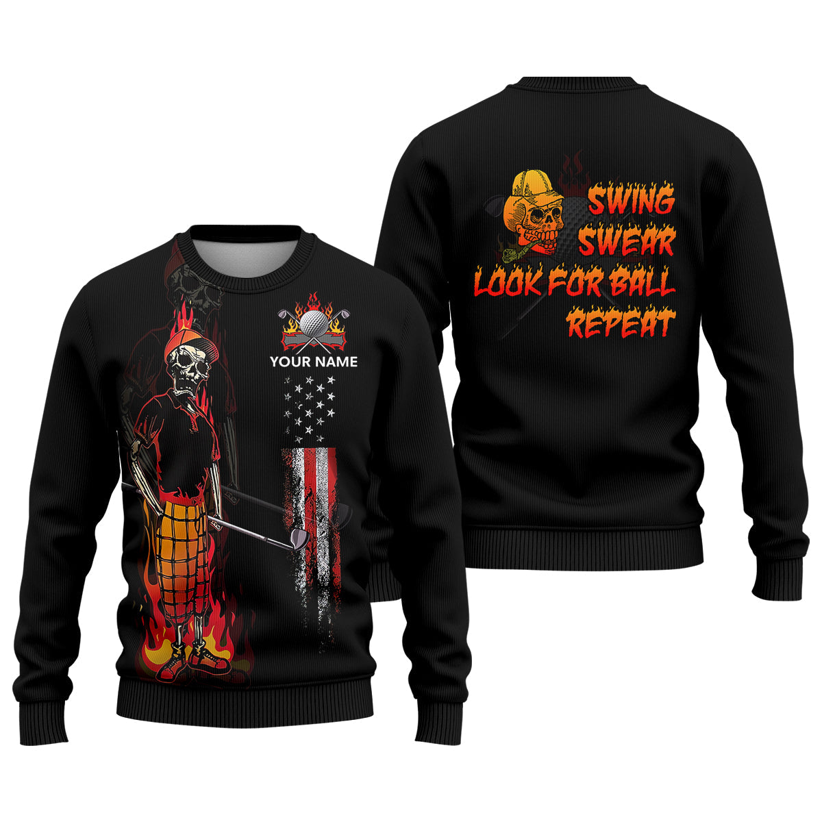 Custom Flaming Skeleton Men's Golf Polo Shirtens Golf Gift, Funny Golf Shirt