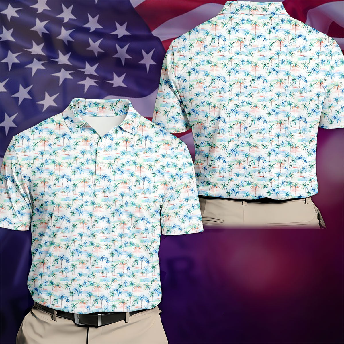 Watercolor Palm Tree Hawaiian Golf Shirt, Summer Vibe Men's Golf Shirt, Polo Shirts For Men