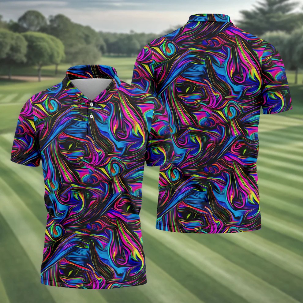 Vibrant Neon Liquid Marble Abstract Golf Shirt, Mens Golf Shirts, Golf Polo Shirts For Men