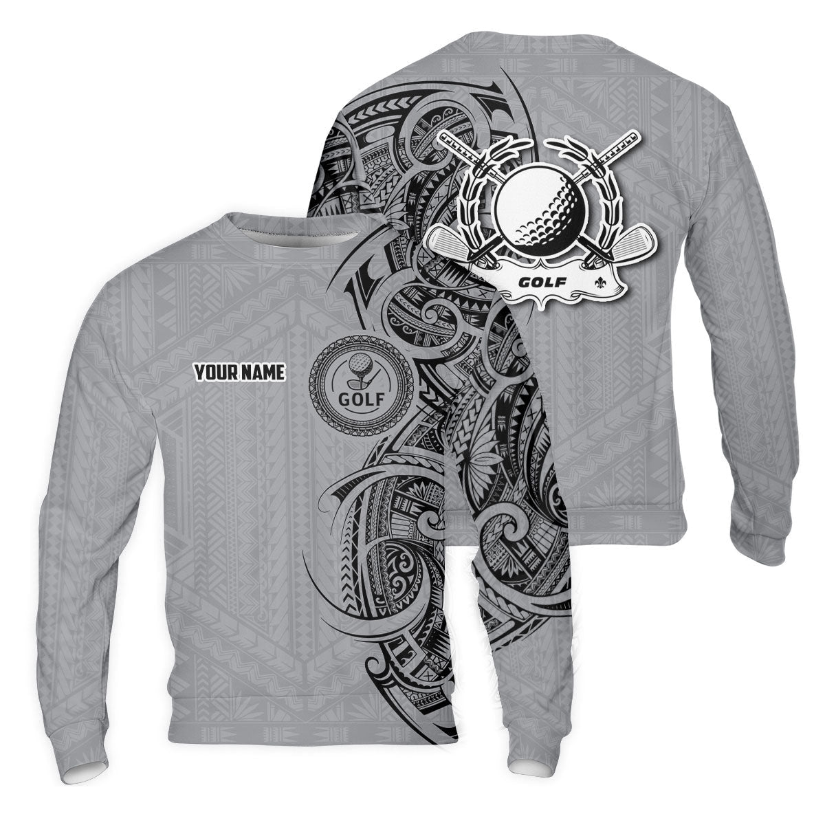 Strike Grey Tribal Tattoo Custom Men's Golf Polo ShirtFunny Golf Shirt, Dad Golf Gift