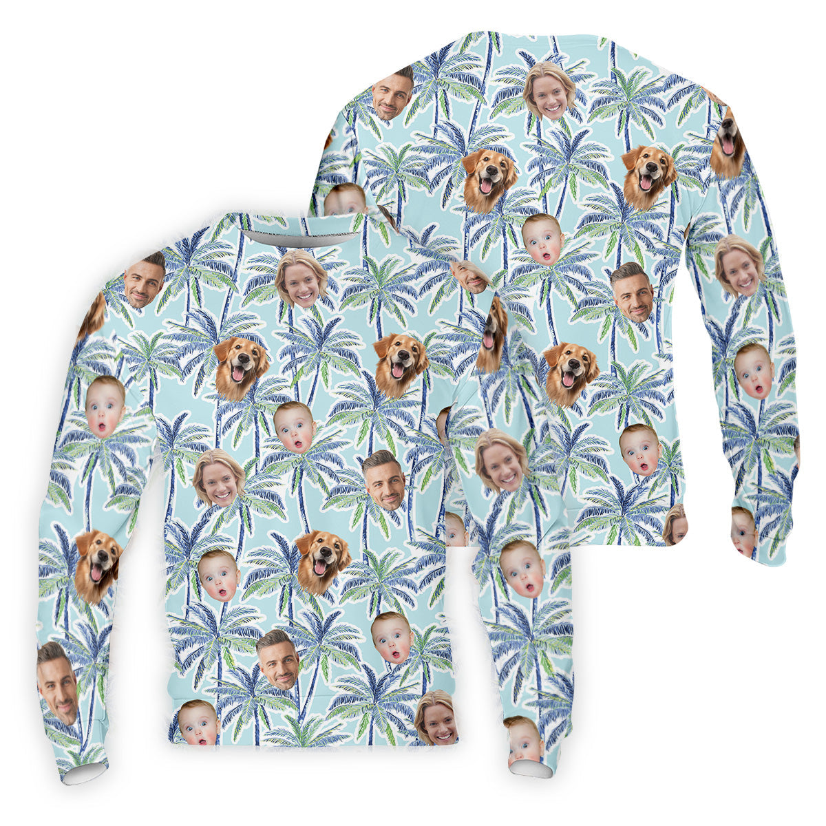 Vintage Aloha Shirts, Men Palm Tree Shirt, Men Golf Polo, Custom Hawaiian Shirt With Face, Tropical Beach