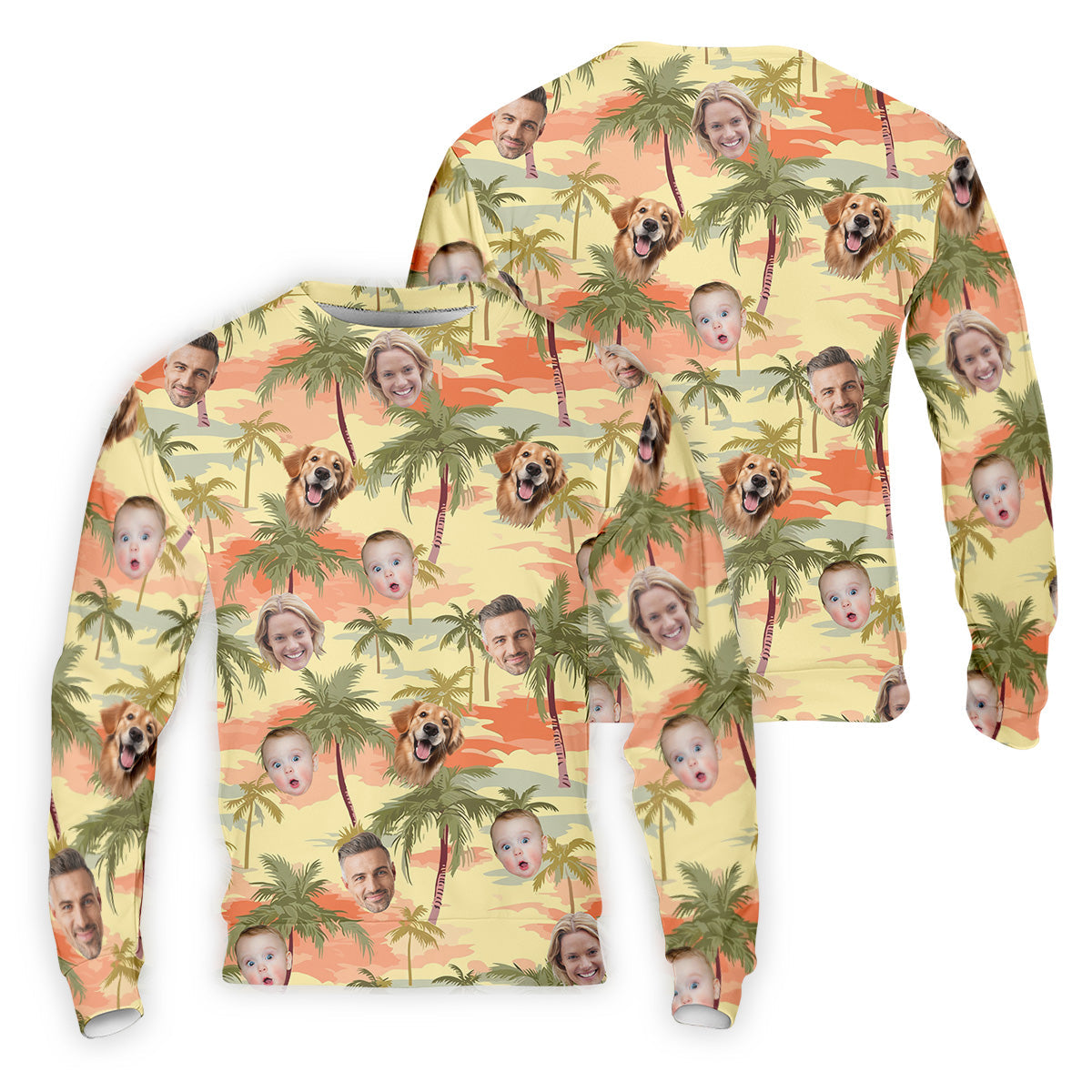 Yellow Sunset Hawaiian Shirt Face, Men Golf Polo, Matching Hawaiian Outfits, Long Sleeve Polo