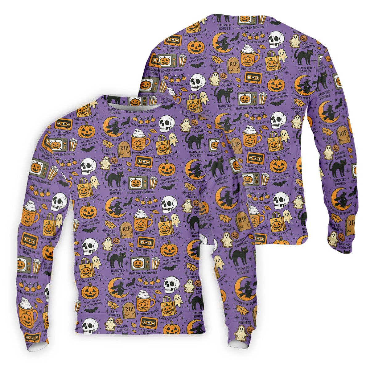 Purple Halloween Skull Golf Shirt, Spooky Cat, Mens Golf Polo Shirt Halloween Theme Shirts, Golfing Apparel