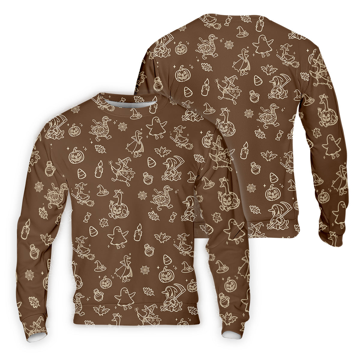 Goose Halloween Golf Shirt, Pumpkin Pattern Golf Shirt, Brown Golf Polo, Long Sleeve Golf Shirts, Men Golf Polo