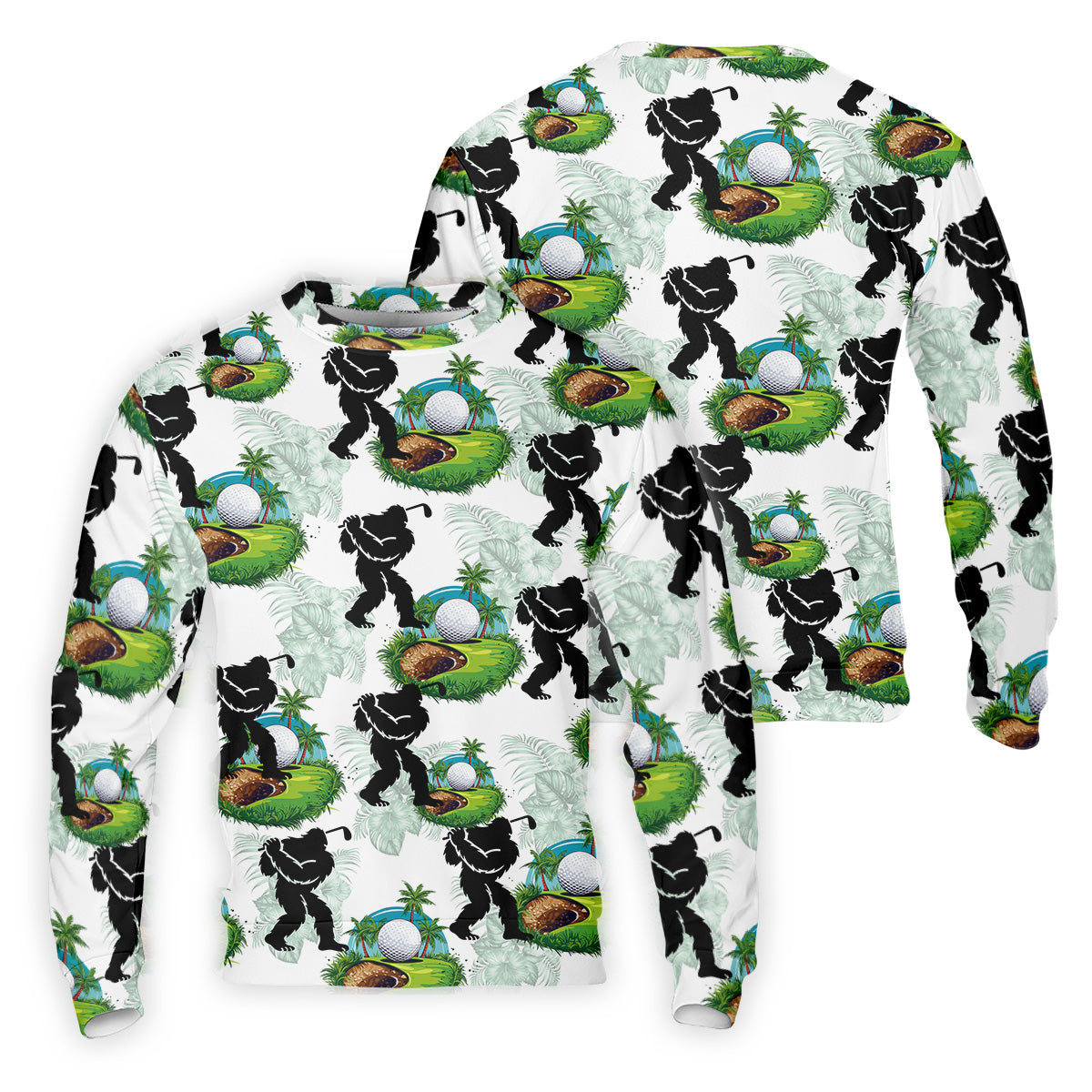 Tropical Golf Cart Bigfoot Golf Shirt, Funny Bigfoot Mens Golf Polo Shirt Cool Golf Gifts, Golfing Apparel