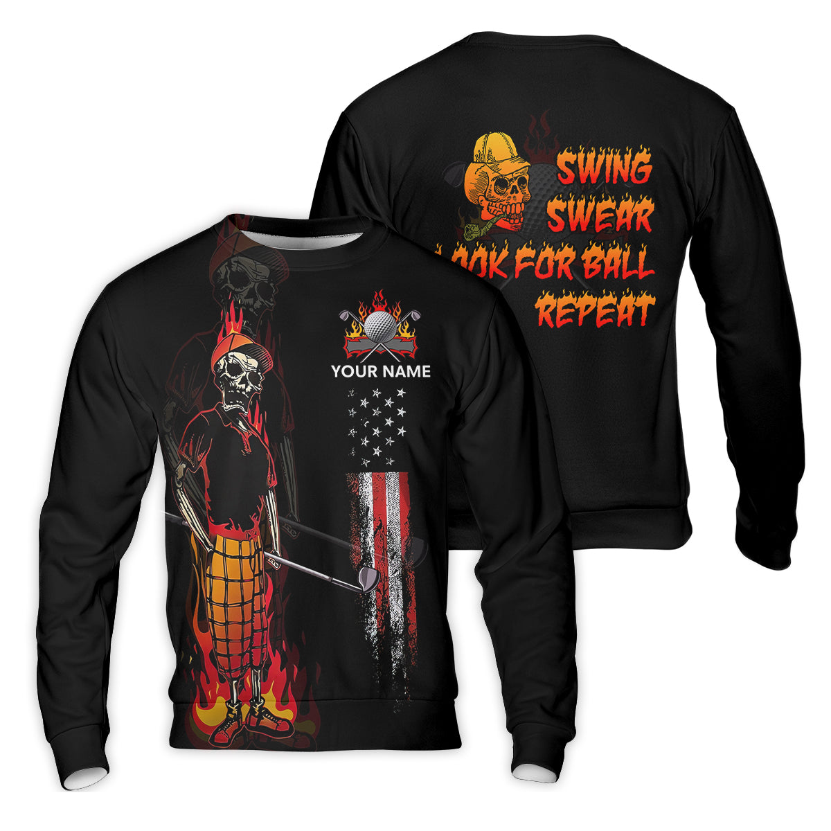 Custom Flaming Skeleton Men's Golf Polo Shirtens Golf Gift, Funny Golf Shirt