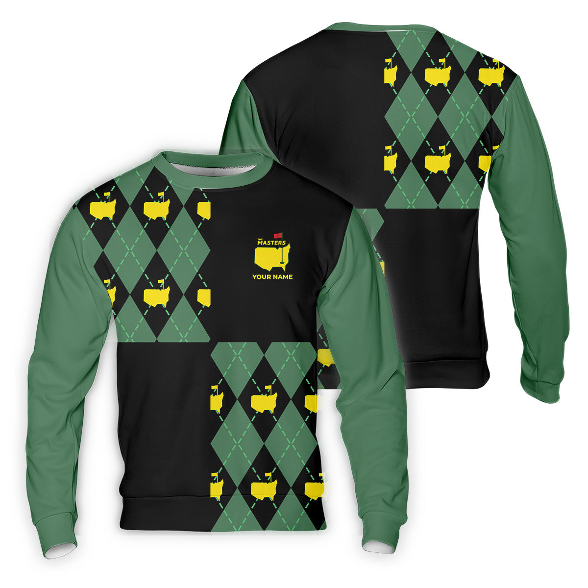 Green and Black Argyle Golf Shirt, Mens Golf Polo Shirt Cool Golf Gifts, Golfing Apparel
