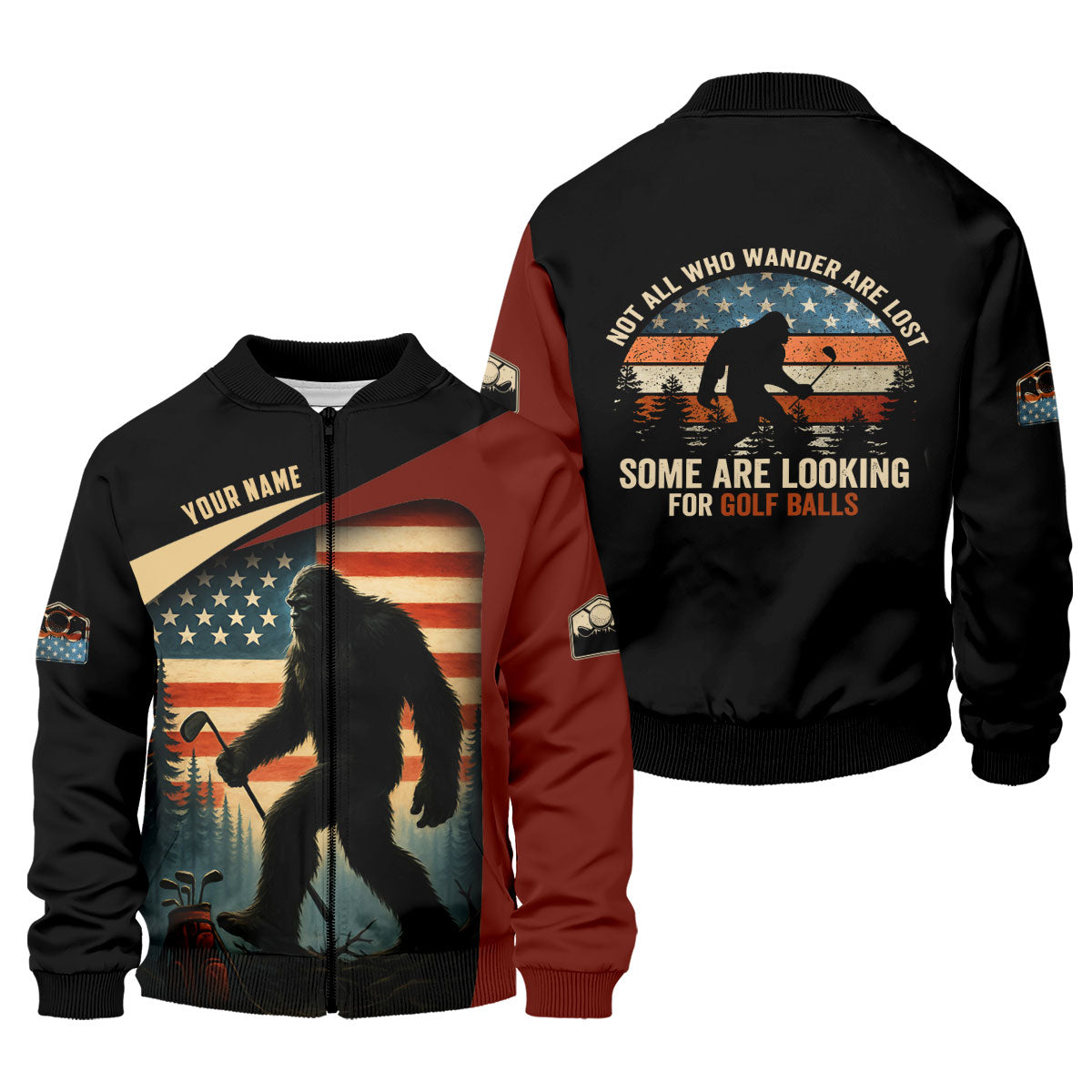 Bigfoot Golf Shirt, Patriotic Golf Polo Shirt Men's Long Seeve Golf Shirts, Golf Gifts For Men
