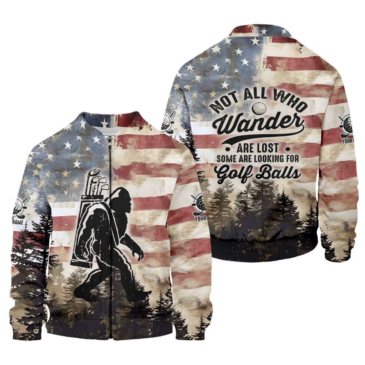 Patriotic Golf Polo Shirt Bigfoot Golf Shirt, Men's Long Seeve Golf Shirts, Golf Gifts For Men