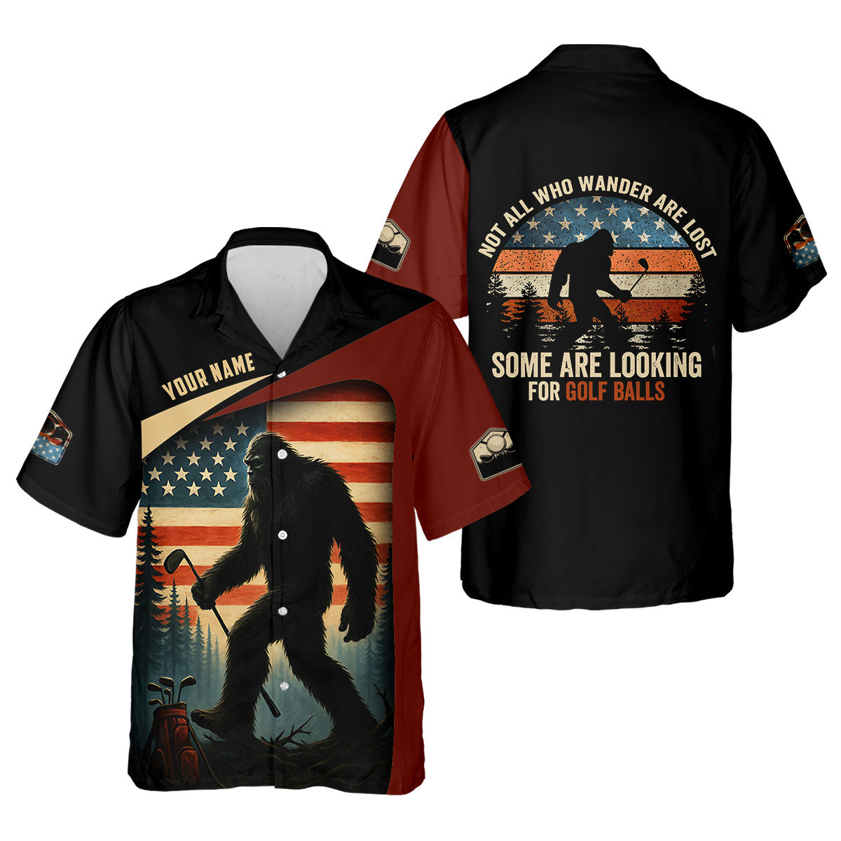 Bigfoot Golf Shirt, Patriotic Golf Polo Shirt Men's Long Seeve Golf Shirts, Golf Gifts For Men