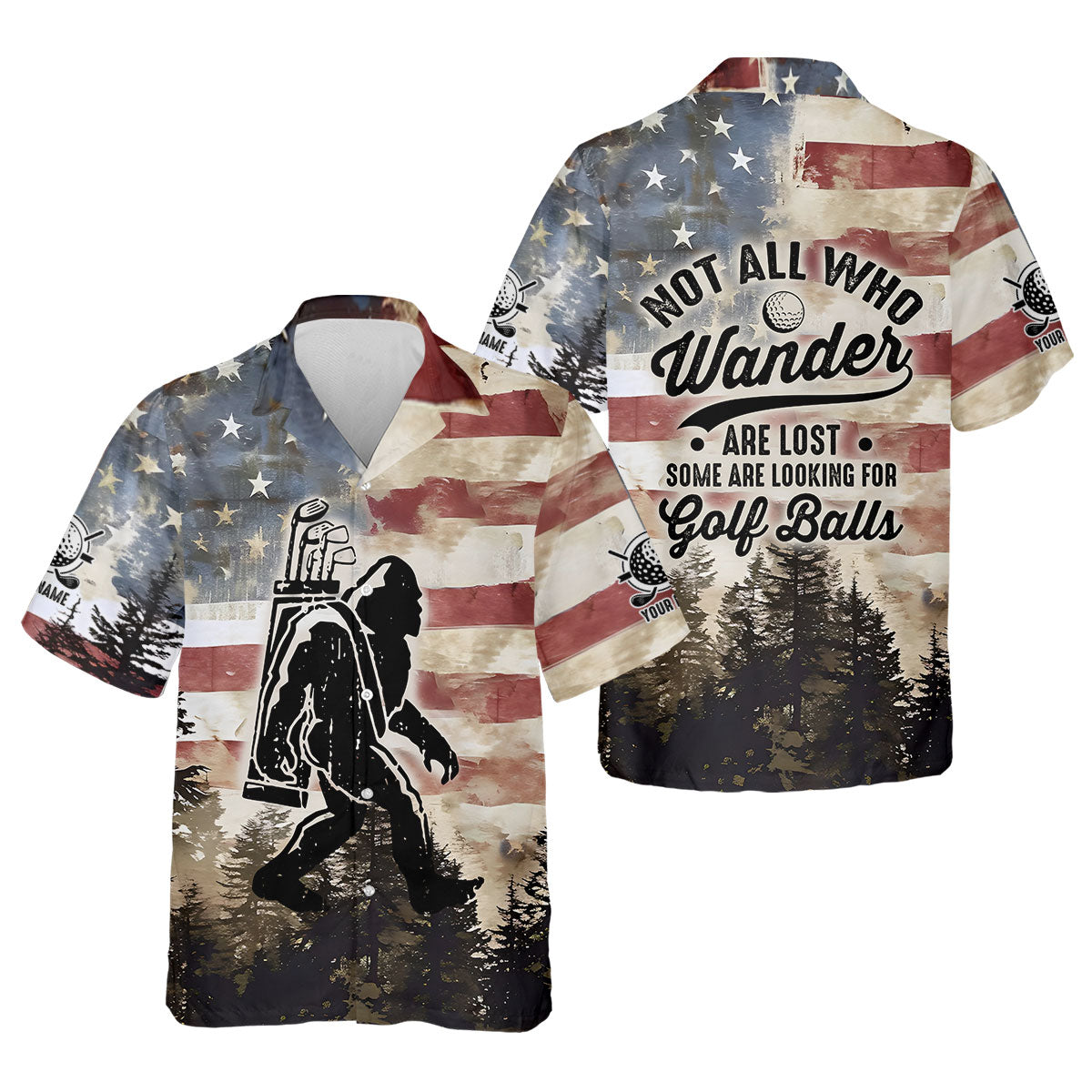Patriotic Golf Polo Shirt Bigfoot Golf Shirt, Men's Long Seeve Golf Shirts, Golf Gifts For Men