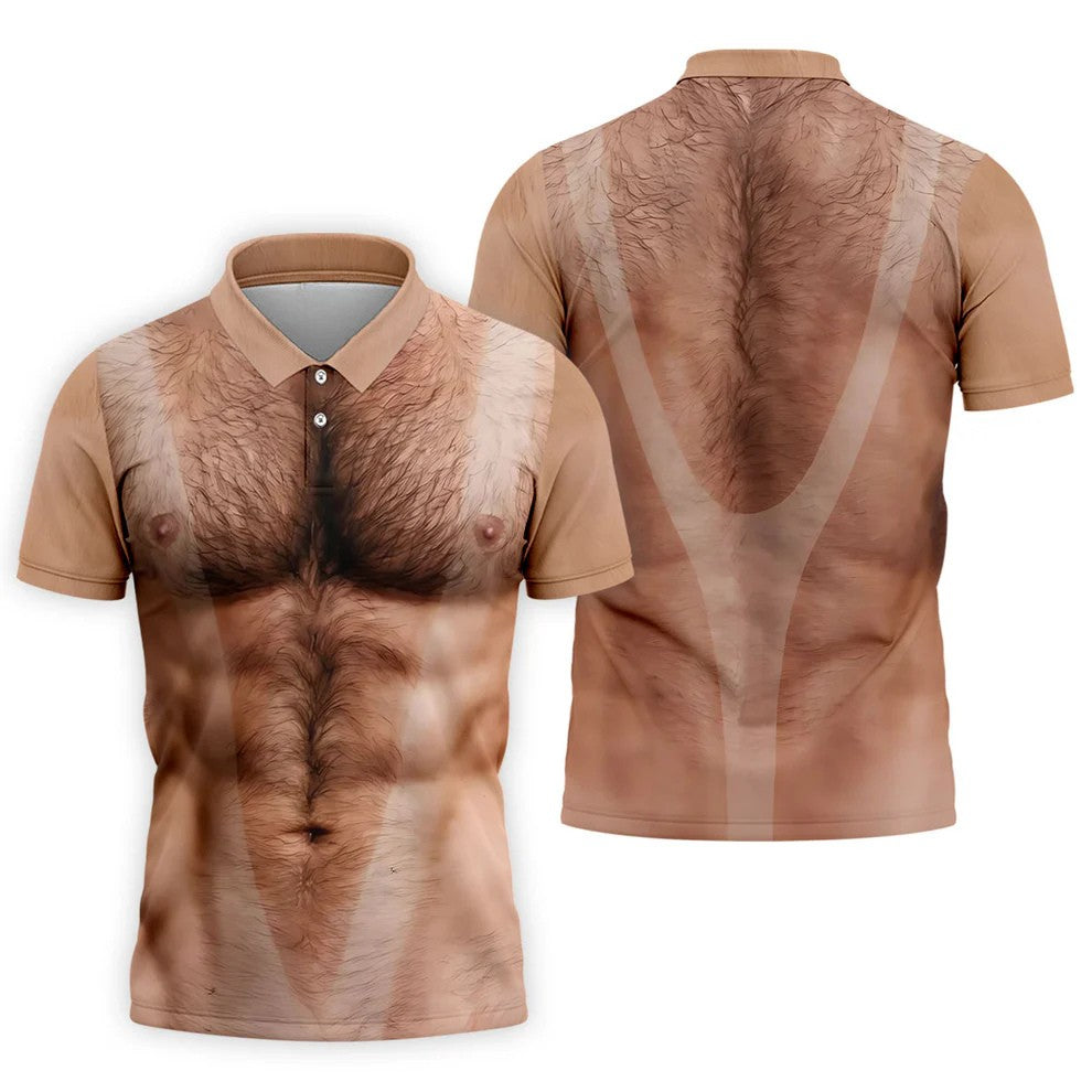 Funny Hairy Man Body Illusion Design Hawaiian Golf Shirt, Golf Shirts For Men, Polo Shirts For Men