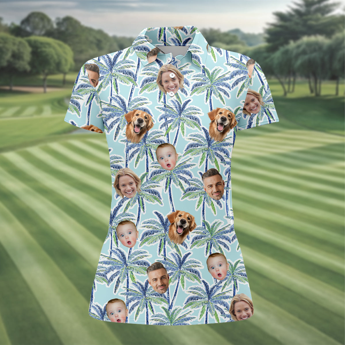 Vintage Aloha Shirts, Ladies Palm Tree Shirt, Custom Hawaiian Shirt Face, Ladies Golf Shirts
