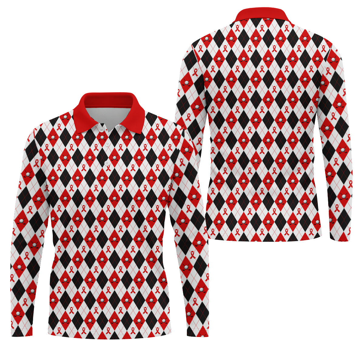 Red Painted Awareness Ribbon Aids Hiv Men's Polo ShirtS Awareness Shirt, Men Golf Shirt, Golf Gift For Men